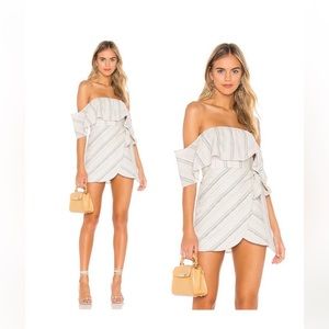 Superdown Kona Off Shoulder Dress in Blue Stripe